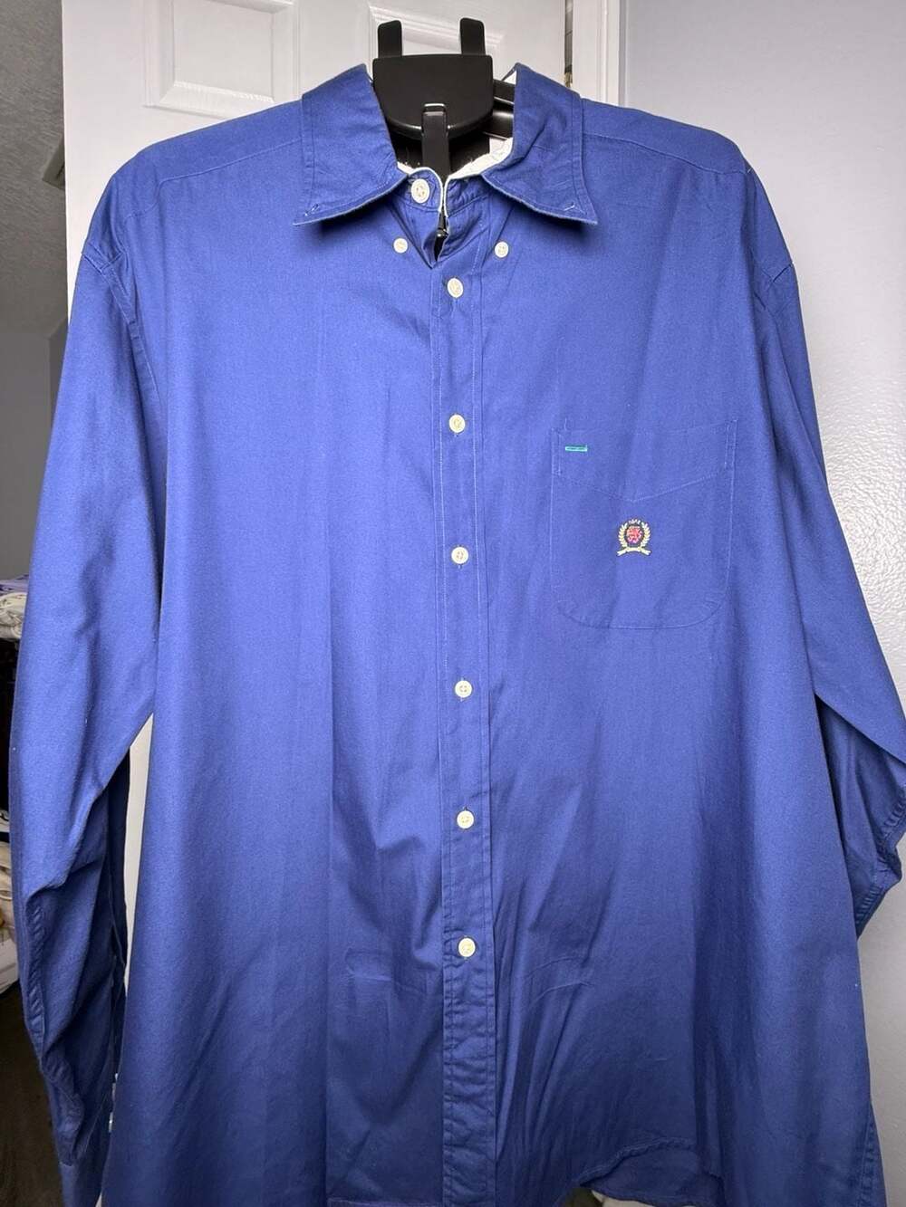 Vintage Tommy Hilfiger Crest Logo Long Sleeve Button Down Shirt Size XL Blue